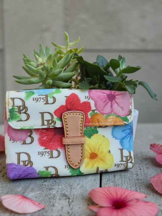 Dooney & Bourke Handbags - Dooney & Bourke Leather Janine DB75 Floral Wristlet Wallet